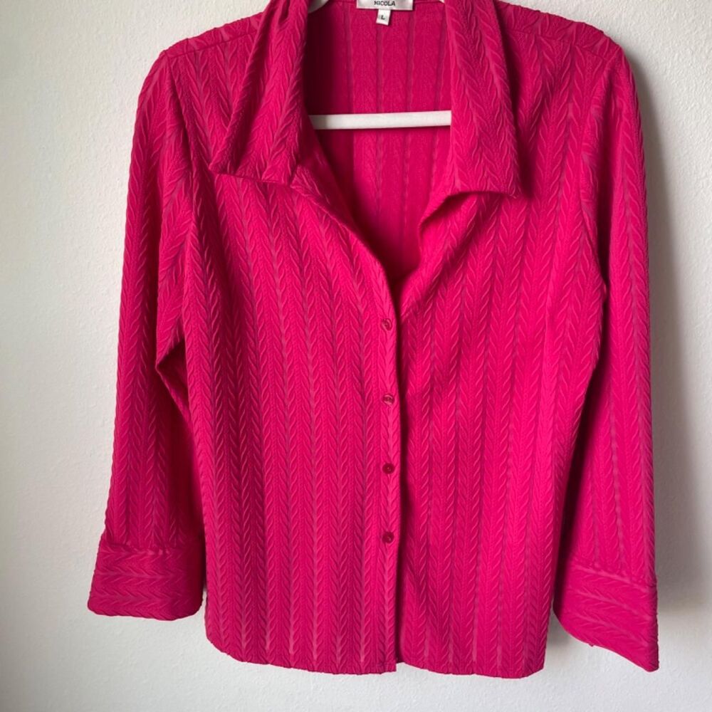 Vintage Hot Pink Textured Chevron Blouse